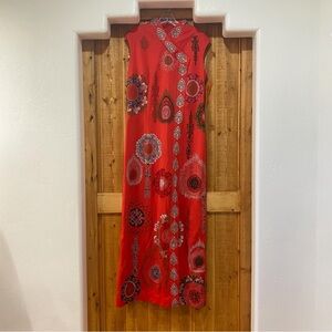 NWT Vintage Alfred Shaheen Asian Style Cheong Sam Styling Red Maxi Dress Size 18